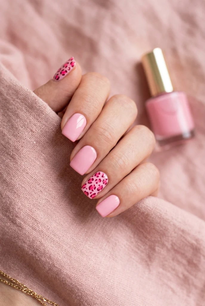 Pink Leopard Accent Nails