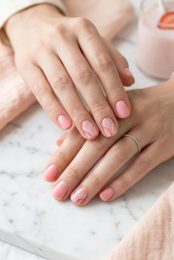 Pink Swirl Accent Nails