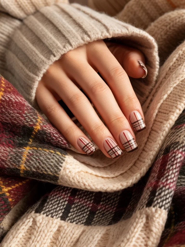 26 Fall French Tip Nail Ideas That Feel Fresh and Modern 11 Plaid French Tips