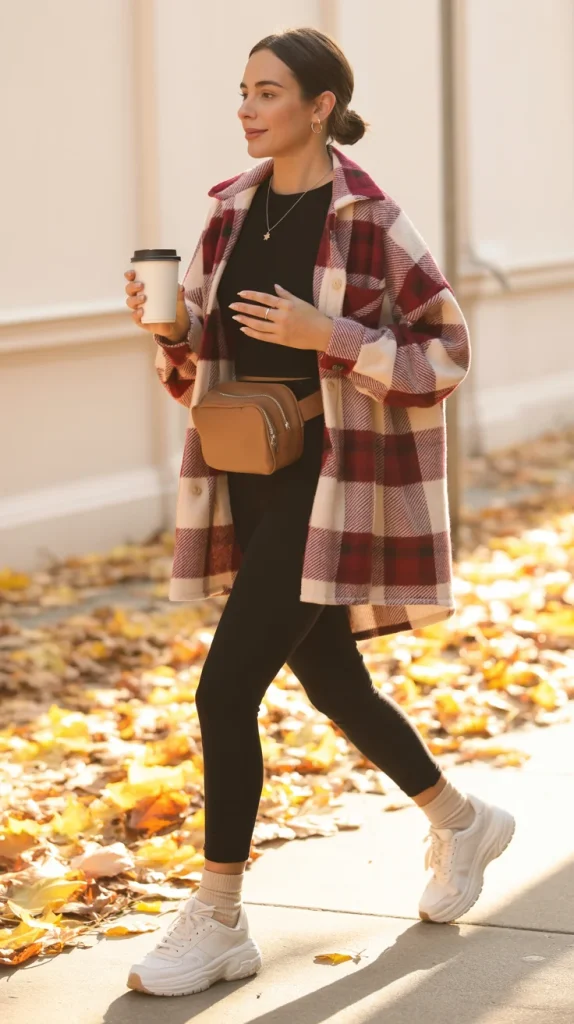 28 Chic and Cozy Fall Outfits You’ll Want to Copy This Season 9 Plaid Shacket With Black Leggings