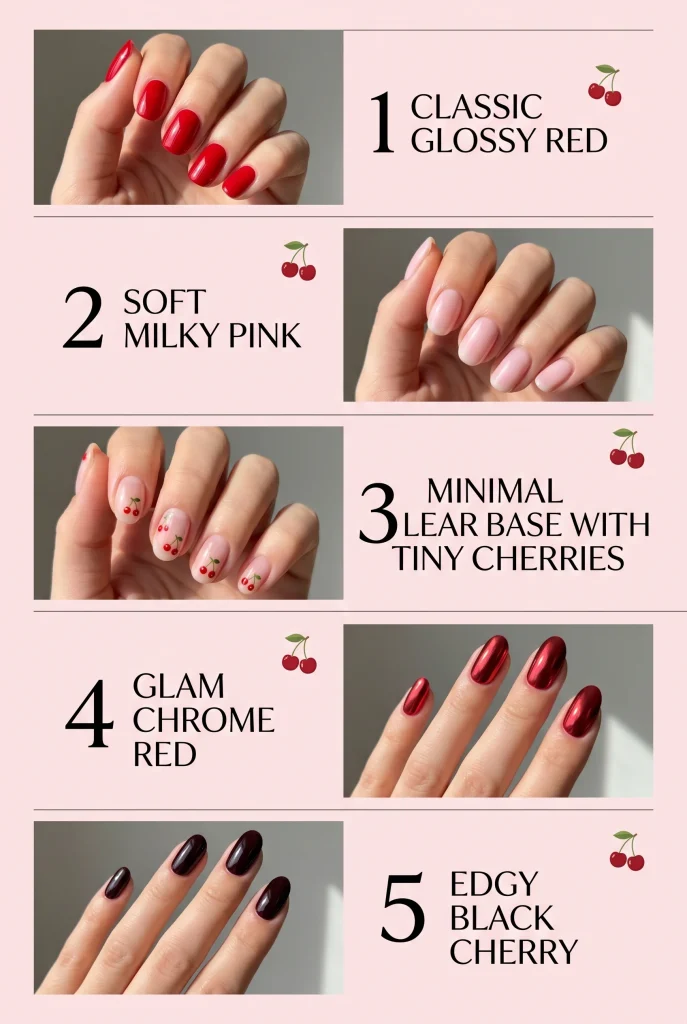28 Trendy Red Cherry Nail Ideas That Look Playful and Chic 2 Quick Guide to Choosing Your Red Cherry Nail Style