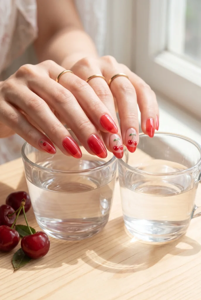28 Trendy Red Cherry Nail Ideas That Look Playful and Chic 11 Red Jelly Cherry Nails