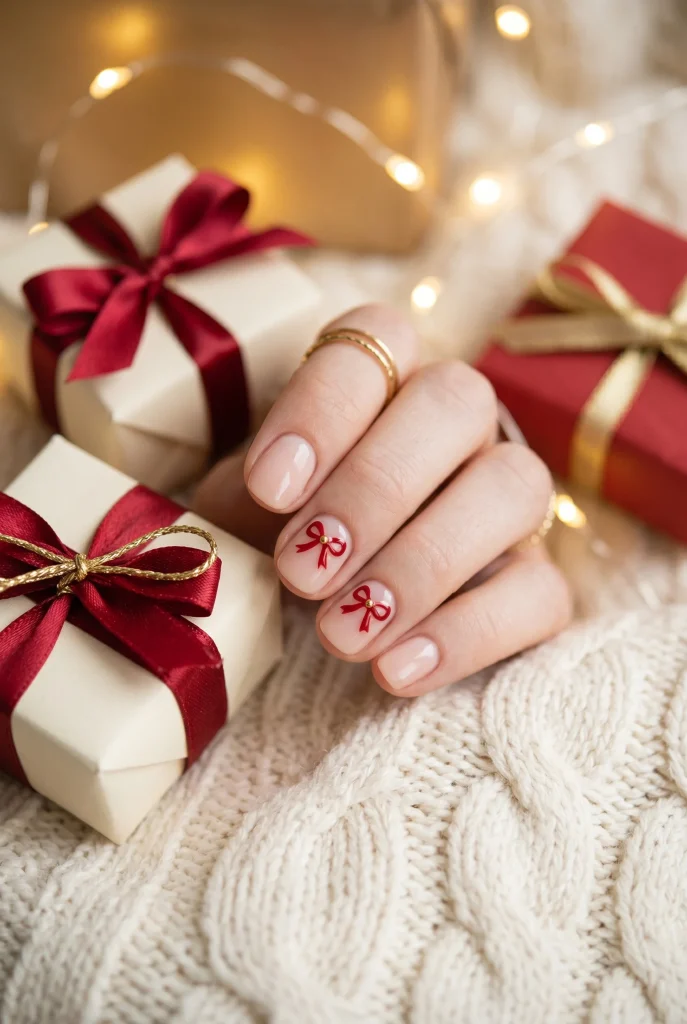Red Ribbon Accent Nails