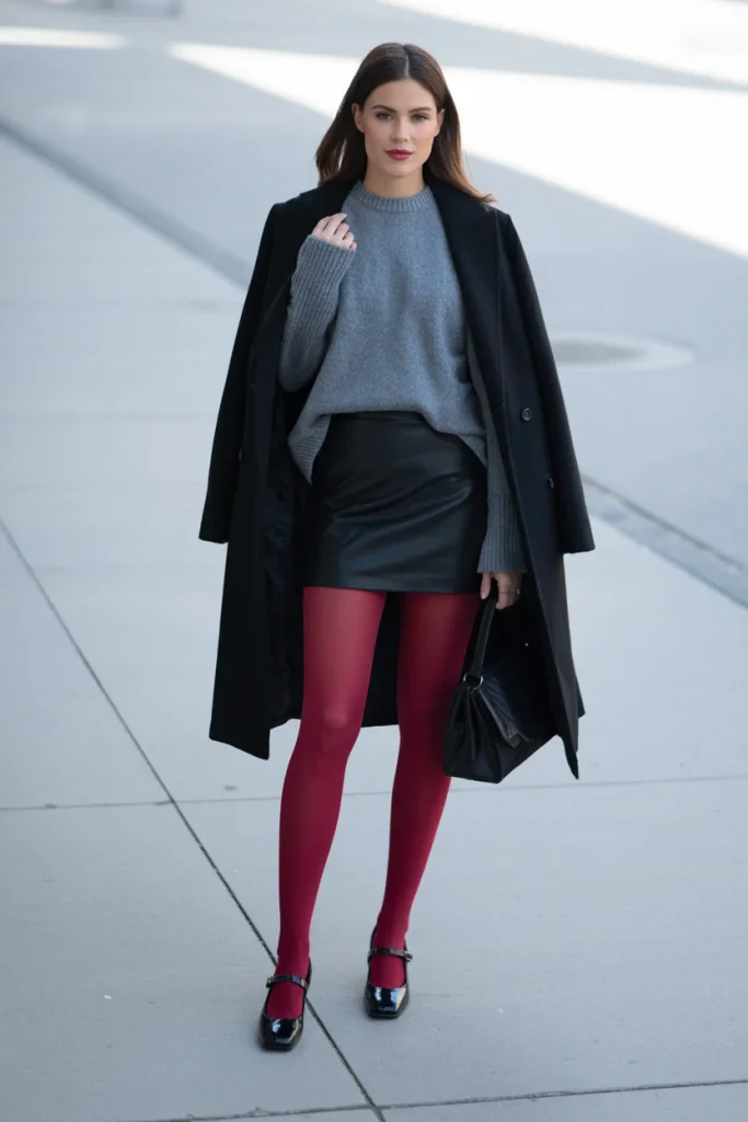 27 Winter Fashion Trends That Make Every Outfit Look Instantly Chic 21 Red Tights and Colorful Tights
