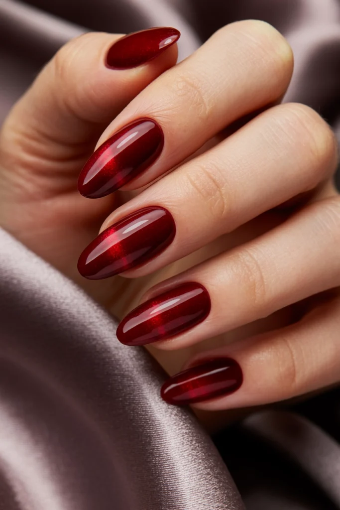32 January Nail Ideas to Slay Your New Year Resolutions 6 Red Velvet Cat Eye Nails