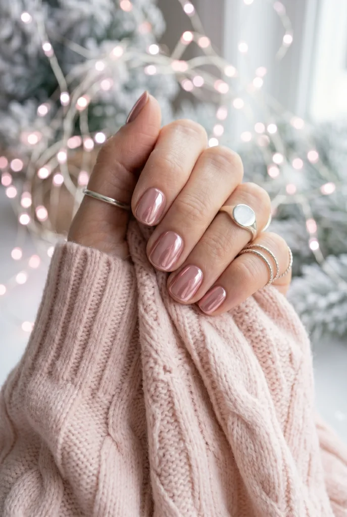 Rosy Chrome Short Nails