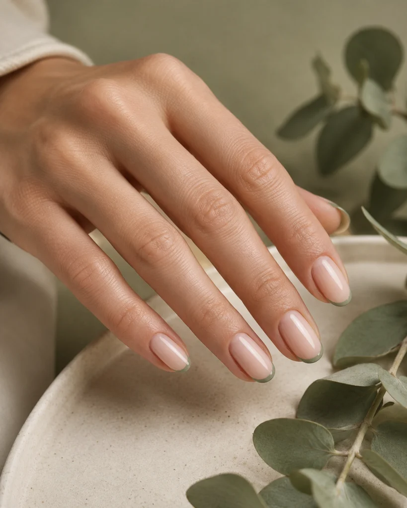 Sage Green Micro French Tips