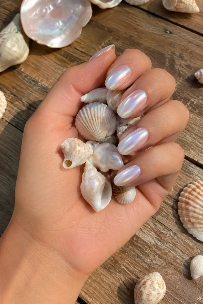 31 August Nail Ideas to Close Out Summer in Total Style 22 Seashell Pearl Chrome