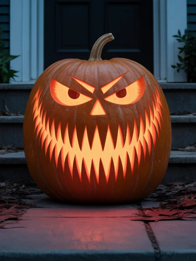 34 Pumpkin Carving Ideas for the Best Halloween Porch on the Block 19 Sharp Tooth Monster Pumpkin