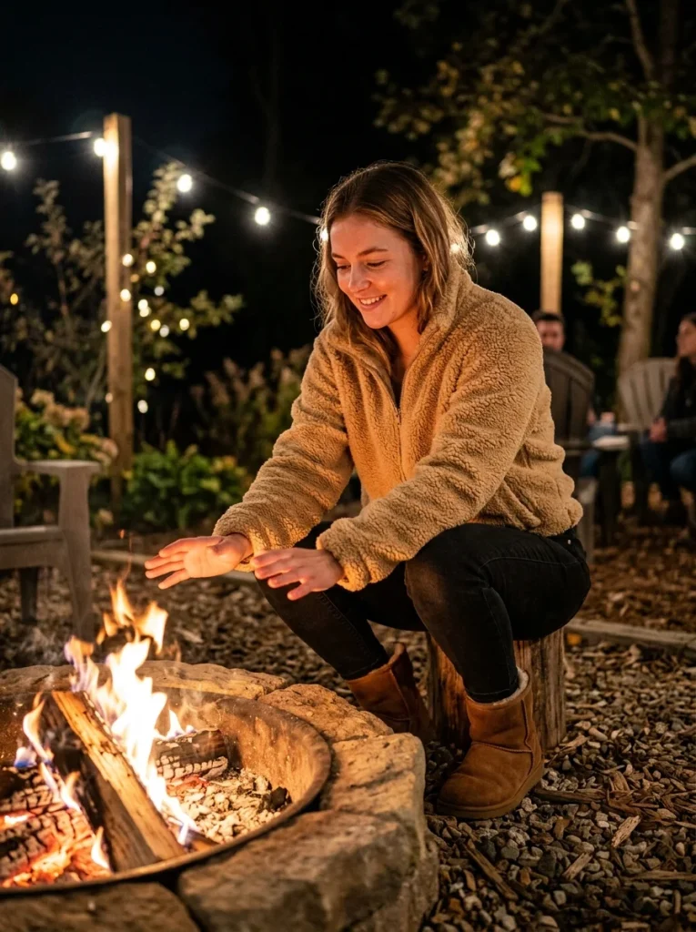 33 Ugg Outfit Ideas That Are Cozy, Cute, and Easy to Wear 28 Sherpa Jacket Black Jeans and Chestnut Uggs