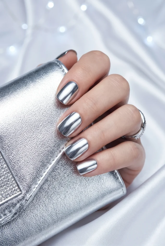 Silver Chrome Short Nails