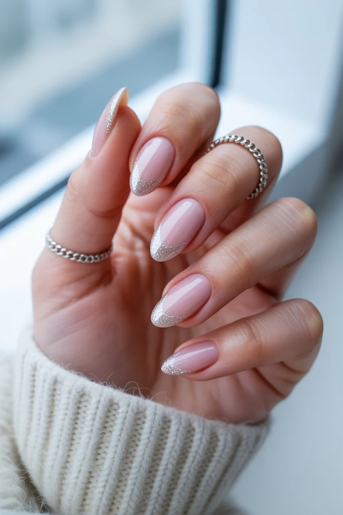 32 January Nail Ideas to Slay Your New Year Resolutions 22 Silver Glitter French Tips