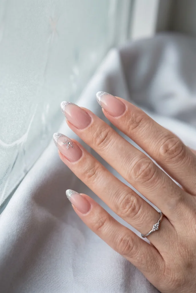 Silver Glitter French Tips clean