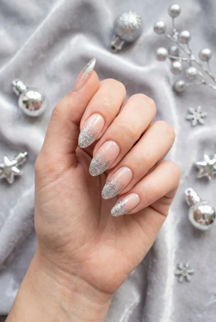 29 Winter Nail Designs That'll Make You Feel Like a Snow Goddess 8 Silver Glitter Ombre Nails