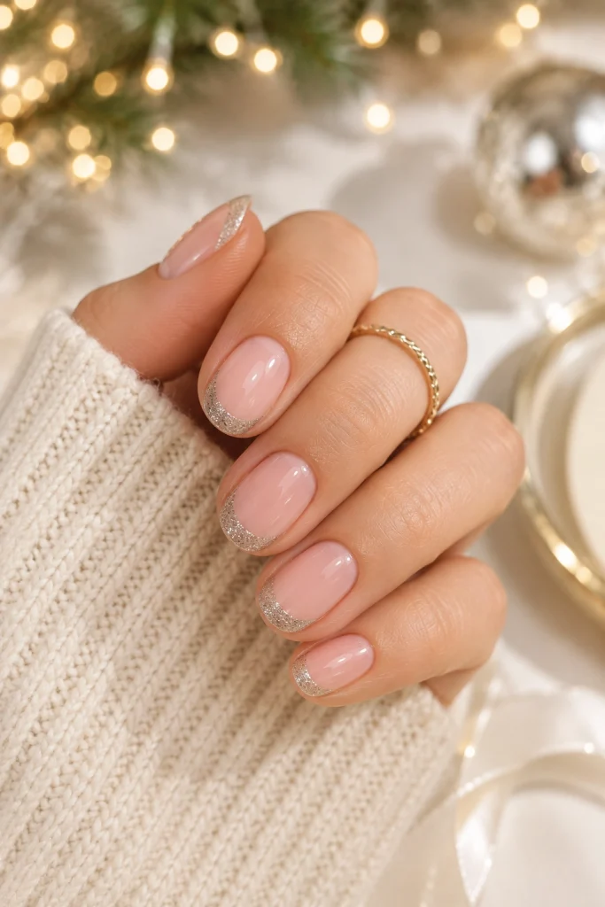 Silver Sparkle French Nails