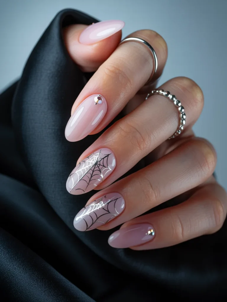 30 Halloween Nail Ideas That Are Spooky, Cute, and Actually Wearable 11 Silver Spiderweb Nails