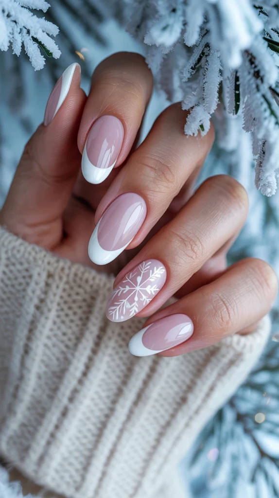 32 January Nail Ideas to Slay Your New Year Resolutions 11 Snowflake French Manicure