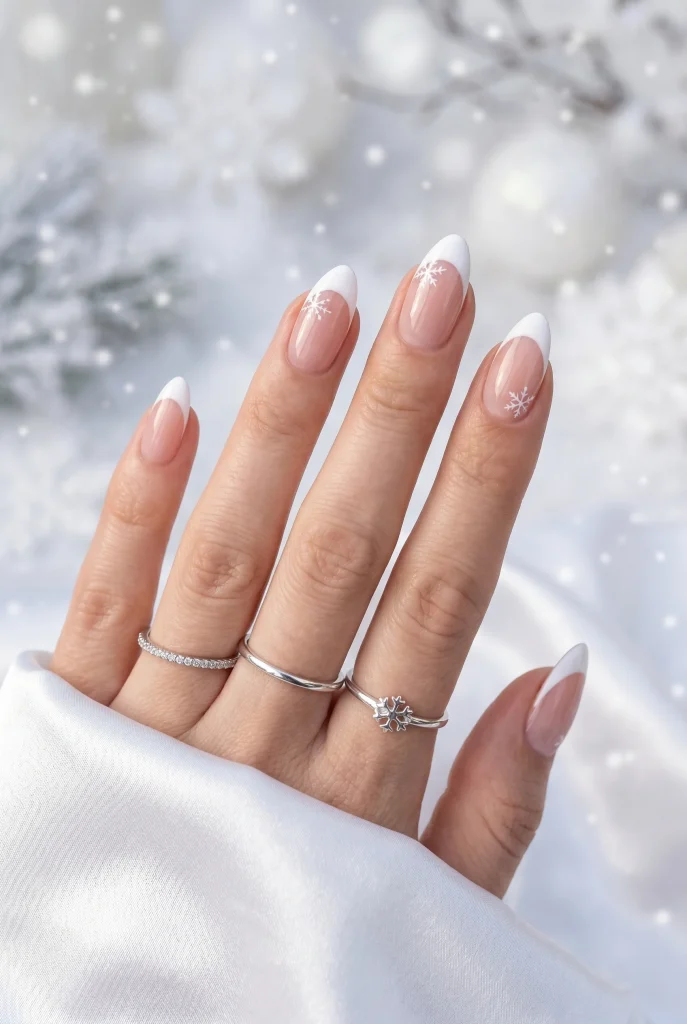 29 Winter Nail Designs That'll Make You Feel Like a Snow Goddess 27 Snowflake French Tips