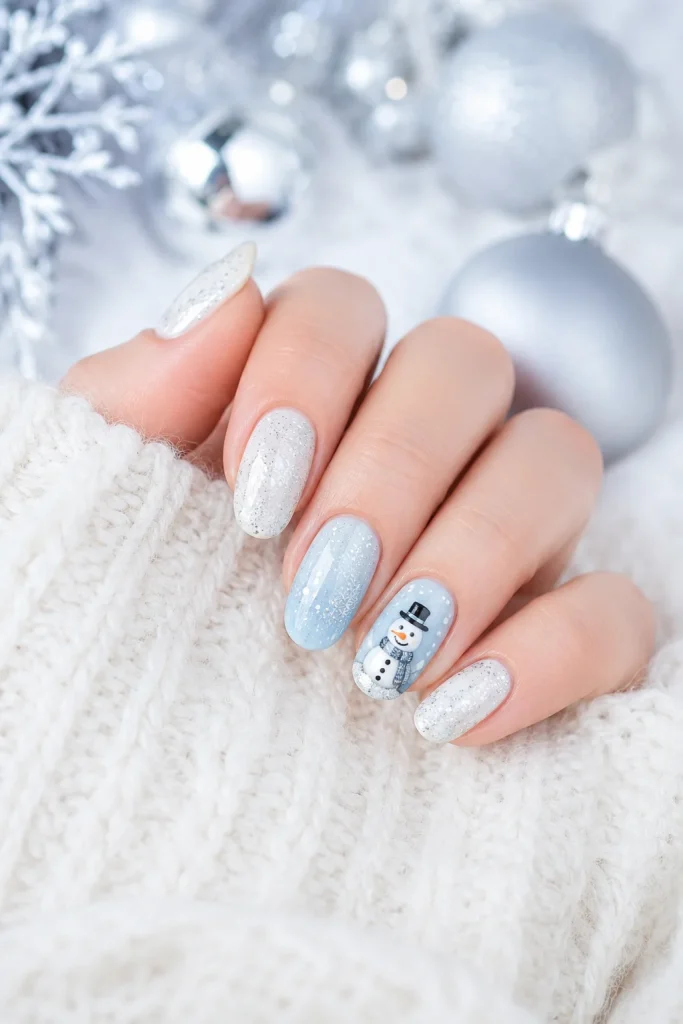 Snowman Accent Nails