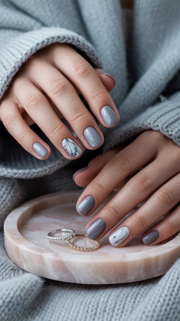 Soft Gray Stone Nails