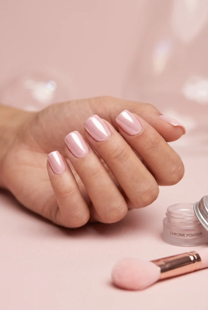 Soft Pink Chrome Nails
