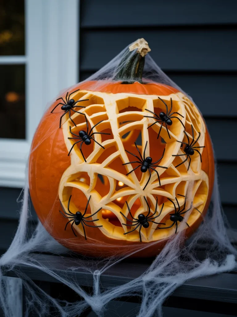 34 Pumpkin Carving Ideas for the Best Halloween Porch on the Block 24 Spider Nest Pumpkin