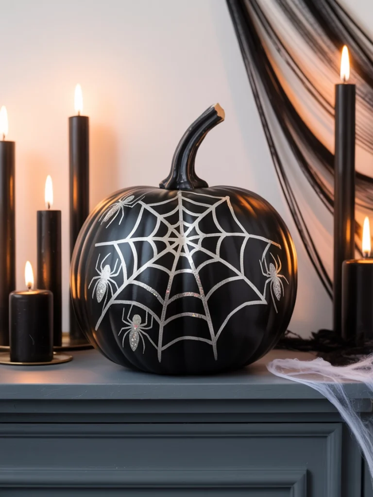 28 Pumpkin Painting Ideas That Look Creative, Cute, and Easy to Copy 16 Spider Web Pumpkin With Silver Paint