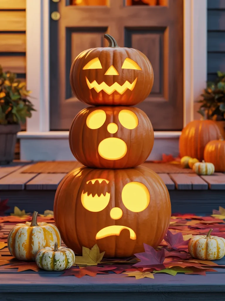 34 Pumpkin Carving Ideas for the Best Halloween Porch on the Block 41 Stacked Pumpkin Totem