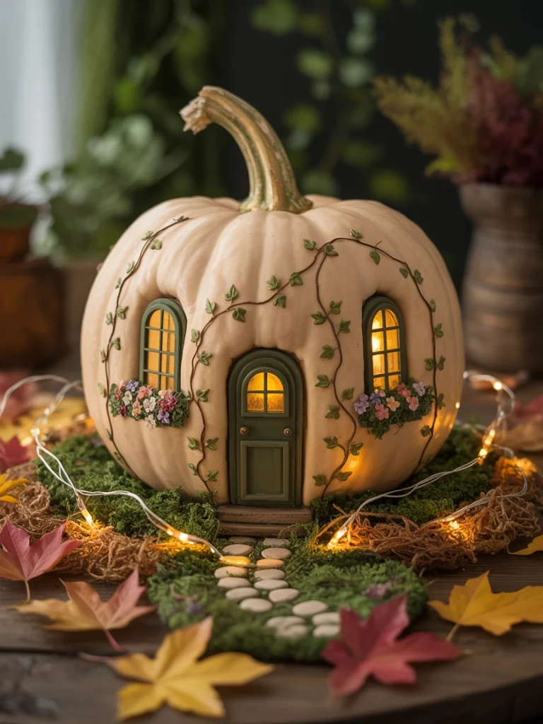 28 Pumpkin Painting Ideas That Look Creative, Cute, and Easy to Copy 31 Storybook House Pumpkin