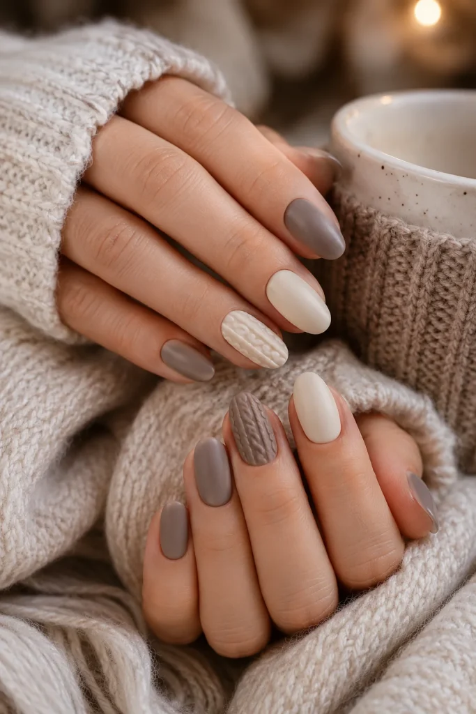 27 December Nail Ideas for Festive Winter Nails 19 Sweater Texture Nails