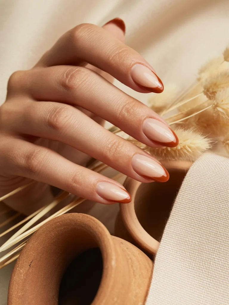 26 Fall French Tip Nail Ideas That Feel Fresh and Modern 14 Terracotta French Tips