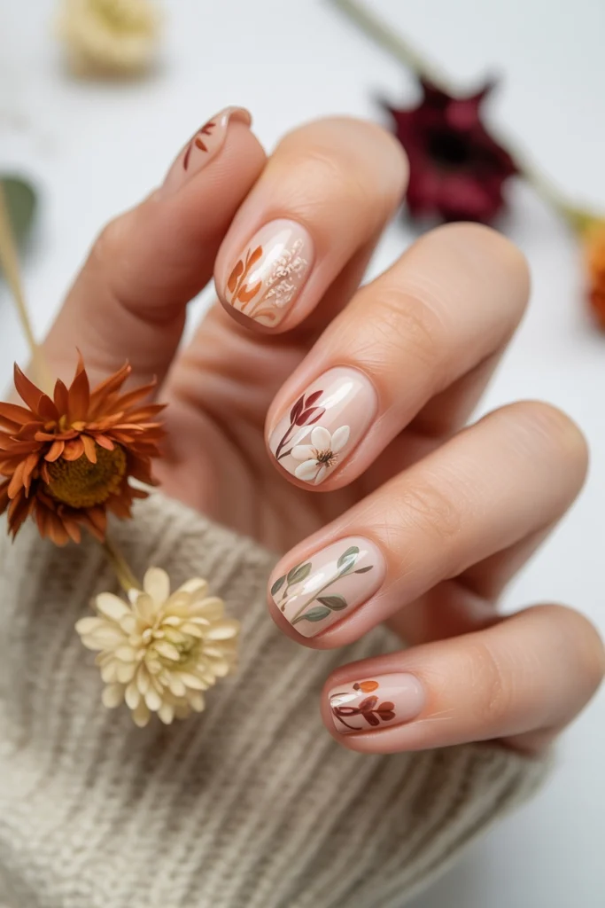 Tiny Fall Floral Nails
