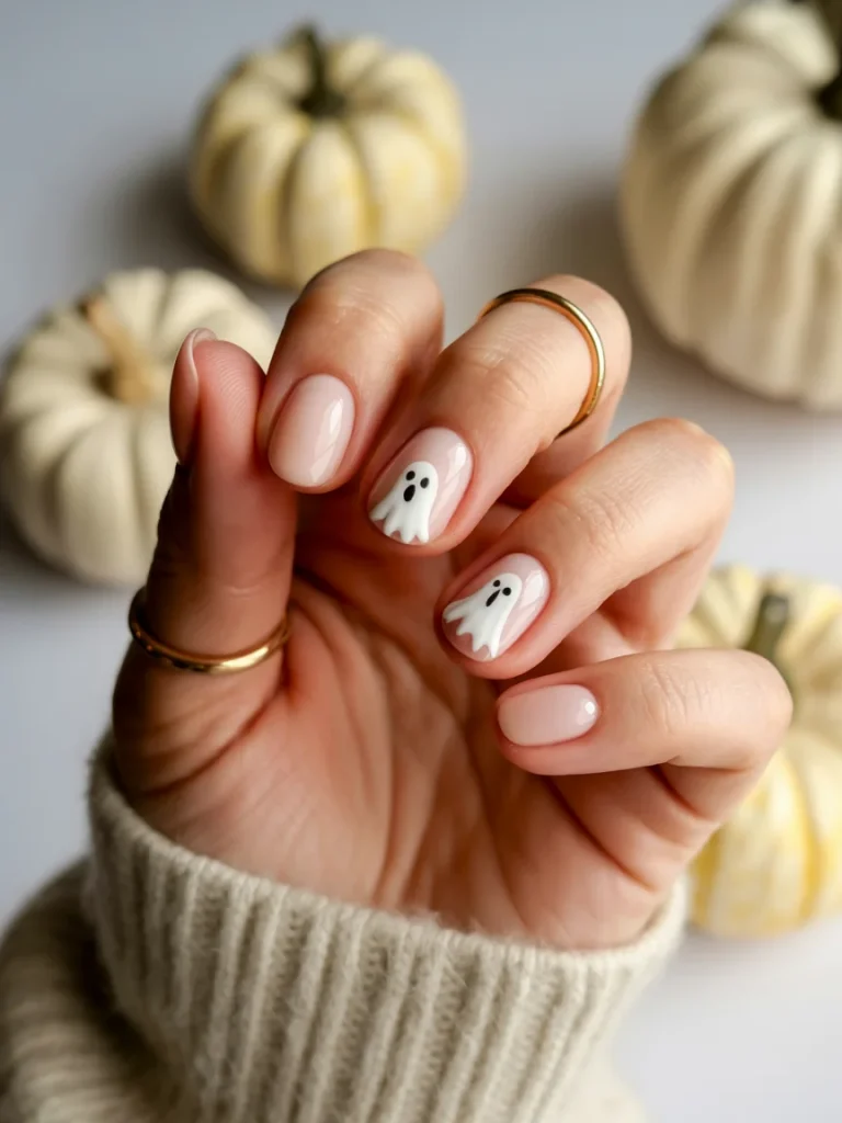 30 Halloween Nail Ideas That Are Spooky, Cute, and Actually Wearable 4 Tiny Ghost Nails
