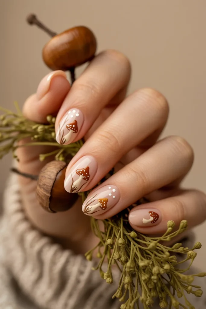 29 November Nail Ideas for the Coziest Fall Manicure 21 Tiny Mushroom Nails