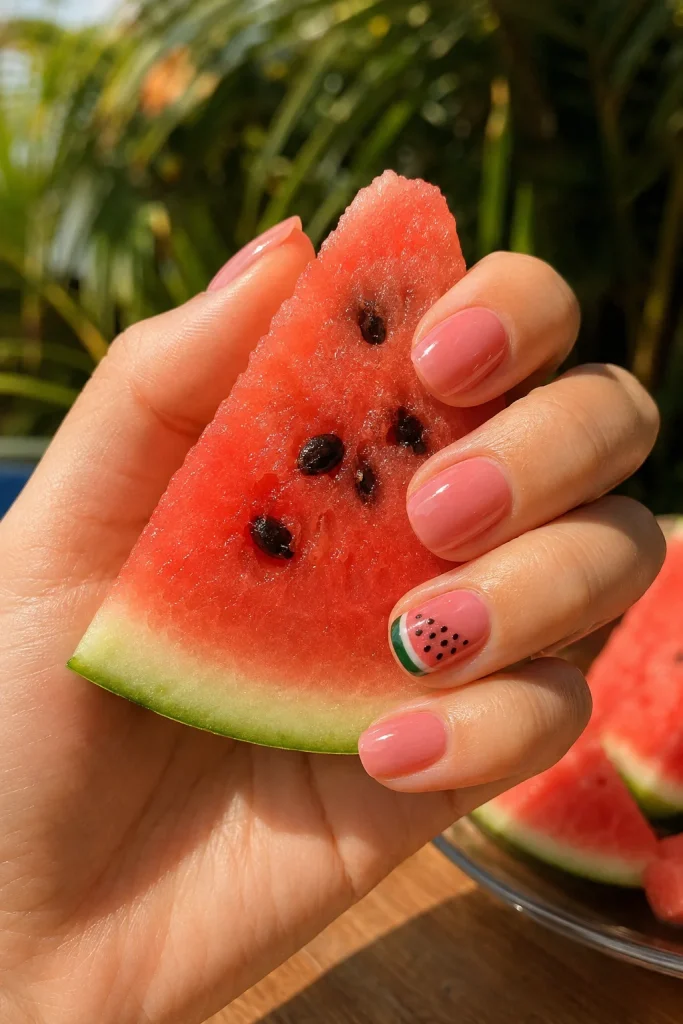 31 August Nail Ideas to Close Out Summer in Total Style 27 Tiny Watermelon Slice Nails