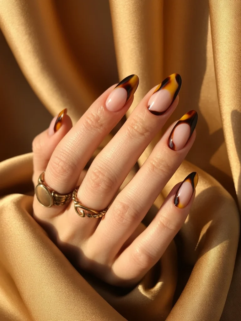 26 Fall French Tip Nail Ideas That Feel Fresh and Modern 10 Tortoiseshell French Tips