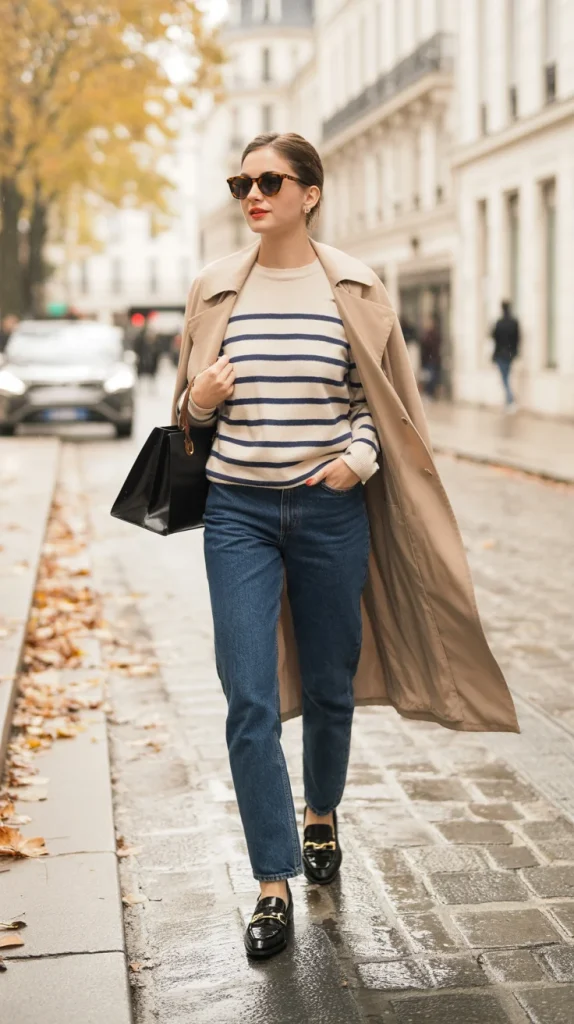 28 Chic and Cozy Fall Outfits You’ll Want to Copy This Season 12 Trench Coat With a Striped Sweater