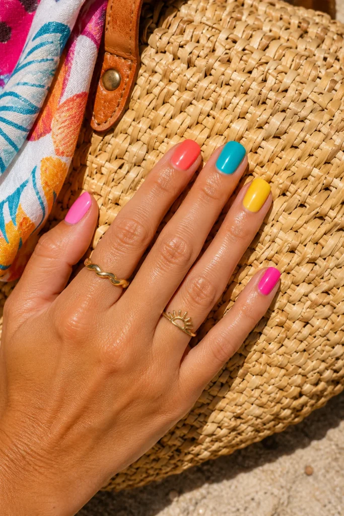 31 August Nail Ideas to Close Out Summer in Total Style 13 Tropical Skittle Nails