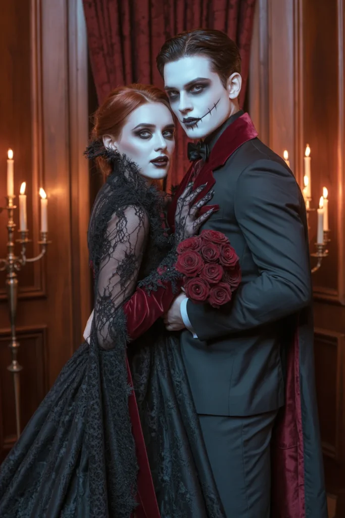 33 Couples Halloween Costumes That Are Frighteningly Good 10 Vampire Bride and Vampire Groom
