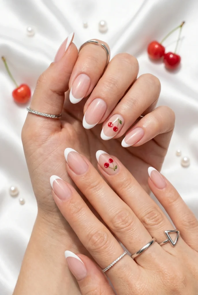 28 Trendy Red Cherry Nail Ideas That Look Playful and Chic 13 White French Tips With Cherry Accents