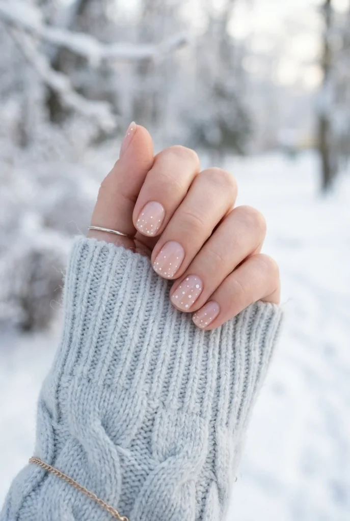 White Snow Dot Nails clean
