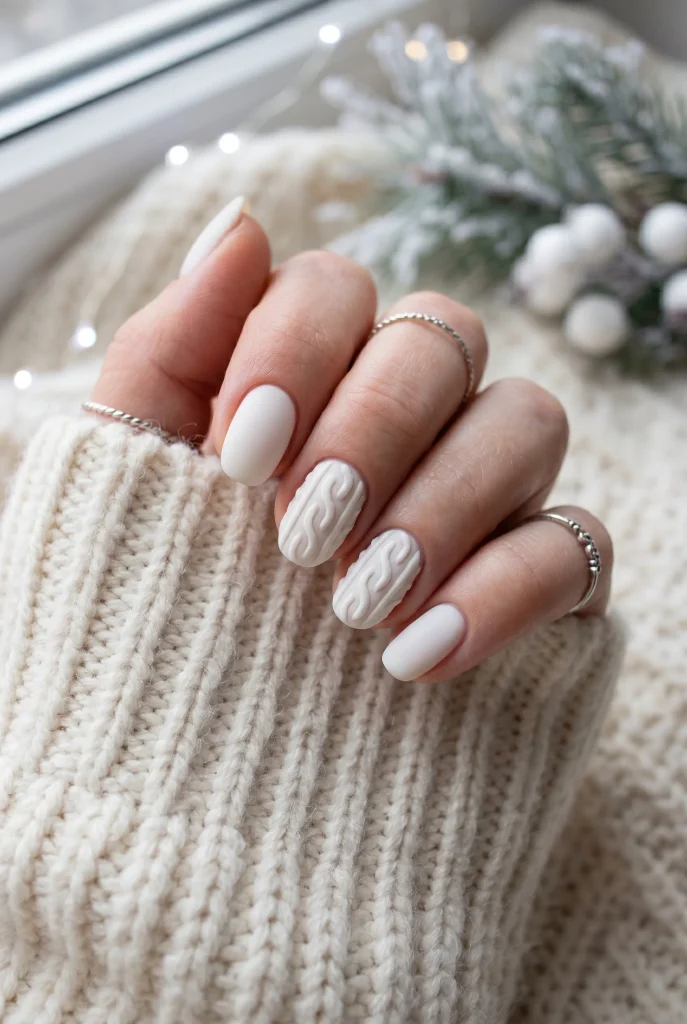29 Winter Nail Designs That'll Make You Feel Like a Snow Goddess 10 White Sweater Texture Nails