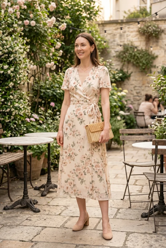 Wrap Dress and Block Heels